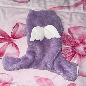 Purple Fuzzy Pet Sweater with White Wings